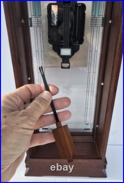 Bulova Willits Frank Lloyd Wright 14 Pendulum Mantel Clock Walnut Art Glass