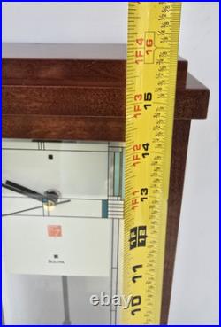 Bulova Willits Frank Lloyd Wright 14 Pendulum Mantel Clock Walnut Art Glass