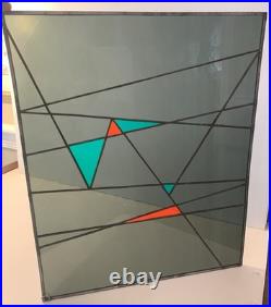 C1988 Stained Glass Panel Abstract Modernist Geometric Frank Lloyd Wright Style