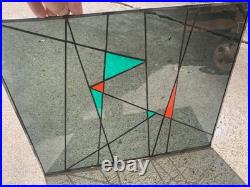 C1988 Stained Glass Panel Abstract Modernist Geometric Frank Lloyd Wright Style