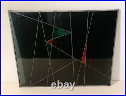 C1988 Stained Glass Panel Abstract Modernist Geometric Frank Lloyd Wright Style