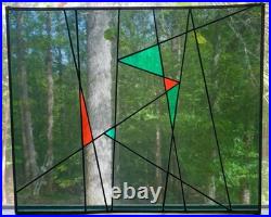 C1988 Stained Glass Panel Abstract Modernist Geometric Frank Lloyd Wright Style