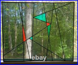 C1988 Stained Glass Panel Abstract Modernist Geometric Frank Lloyd Wright Style