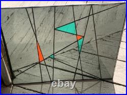 C1988 Stained Glass Panel Abstract Modernist Geometric Frank Lloyd Wright Style