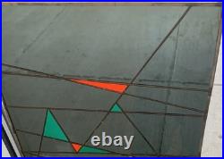 C1988 Stained Glass Panel Abstract Modernist Geometric Frank Lloyd Wright Style