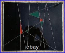 C1988 Stained Glass Panel Abstract Modernist Geometric Frank Lloyd Wright Style