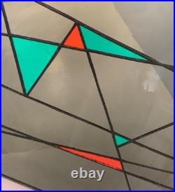 C1988 Stained Glass Panel Abstract Modernist Geometric Frank Lloyd Wright Style