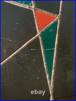 C1988 Stained Glass Panel Abstract Modernist Geometric Frank Lloyd Wright Style