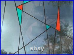 C1988 Stained Glass Panel Abstract Modernist Geometric Frank Lloyd Wright Style