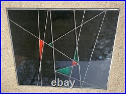 C1988 Stained Glass Panel Abstract Modernist Geometric Frank Lloyd Wright Style