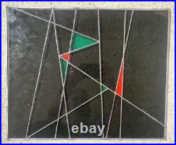 C1988 Stained Glass Panel Abstract Modernist Geometric Frank Lloyd Wright Style