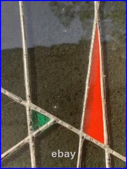 C1988 Stained Glass Panel Abstract Modernist Geometric Frank Lloyd Wright Style