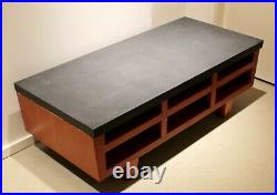 Contemporary Modernist Cement Wood Shelving Table Frank LLoyd Wright Style