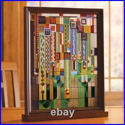 Ebros Frank Lloyd Wright Cactus Flowers Stained Glass Plaque Wall Hanger 15H