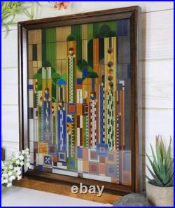 Ebros Frank Lloyd Wright Cactus Flowers Stained Glass Plaque Wall Hanger 15H