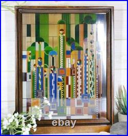 Ebros Frank Lloyd Wright Cactus Flowers Stained Glass Plaque Wall Hanger 15H