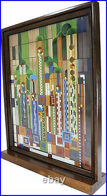Ebros Frank Lloyd Wright Cactus Flowers Stained Glass Plaque Wall Hanger 15H
