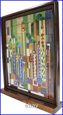 Ebros Frank Lloyd Wright Cactus Flowers Stained Glass Plaque Wall Hanger 15H