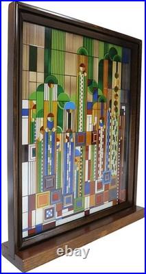 Ebros Frank Lloyd Wright Cactus Flowers Stained Glass Plaque Wall Hanger 15H