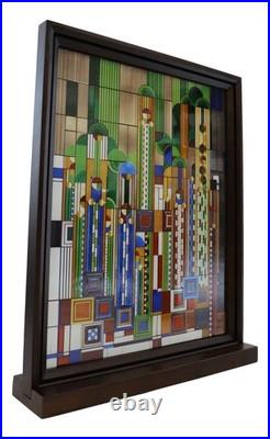Ebros Frank Lloyd Wright Cactus Flowers Stained Glass Plaque Wall Hanger 15H
