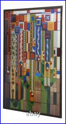 Ebros Frank Lloyd Wright Metal Framed Saguaro Cactus Flowers Stained Glass Ar