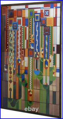 Ebros Frank Lloyd Wright Metal Framed Saguaro Cactus Flowers Stained Glass Art D
