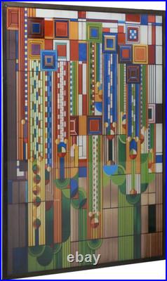Ebros Frank Lloyd Wright Metal Framed Saguaro Cactus Flowers Stained Glass Art D
