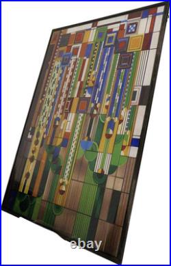 Ebros Frank Lloyd Wright Metal Framed Saguaro Cactus Flowers Stained Glass Art D