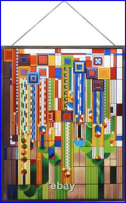 Ebros Frank Lloyd Wright Metal Framed Saguaro Cactus Flowers Stained Glass Art D
