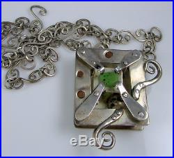 Estate Artist Engraved To Frank Lloyd Wright Aventurine Sterling Silver Necklace