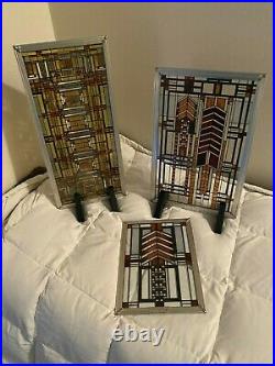 FRANK LLOYD WRIGHT Foundation Stained Glass Art Panels Set of 3 Designs