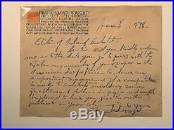 FRANK LLOYD WRIGHT Hand Written Letter and Envelope in INK, Signed, 1898