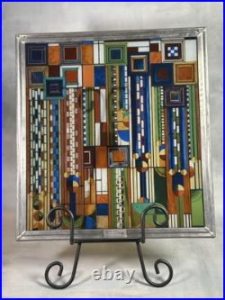 FRANK LLOYD WRIGHT MCM Design SAGUARO FORMS Stained Art Glass Sun Catcher Panel