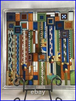 FRANK LLOYD WRIGHT MCM Design SAGUARO FORMS Stained Art Glass Sun Catcher Panel