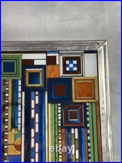 FRANK LLOYD WRIGHT MCM Design SAGUARO FORMS Stained Art Glass Sun Catcher Panel