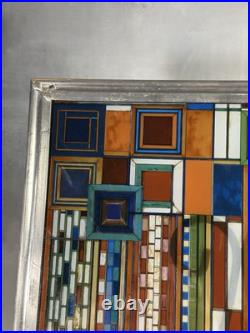 FRANK LLOYD WRIGHT MCM Design SAGUARO FORMS Stained Art Glass Sun Catcher Panel