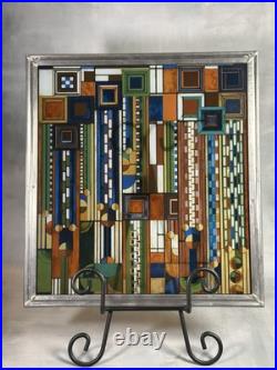 FRANK LLOYD WRIGHT MCM Design SAGUARO FORMS Stained Art Glass Sun Catcher Panel