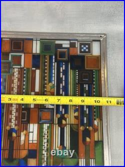 FRANK LLOYD WRIGHT MCM Design SAGUARO FORMS Stained Art Glass Sun Catcher Panel