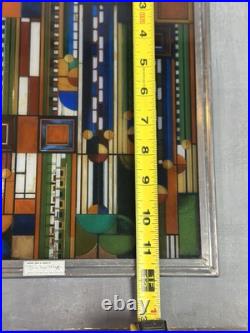 FRANK LLOYD WRIGHT MCM Design SAGUARO FORMS Stained Art Glass Sun Catcher Panel