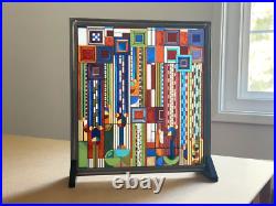 FRANK LLOYD WRIGHT Saguaro Forms & Cactus Flowers Stained Glass Panel with Chain