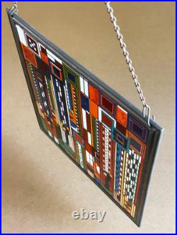FRANK LLOYD WRIGHT Saguaro Forms & Cactus Flowers Stained Glass Panel with Chain