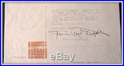 FRANK LLOYD WRIGHT Signed LETTER ULTRA RARE ARCHITECTURE 1957