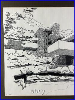 Falling Waters Frank Lloyd Wright Original Signed Architecture Drawing VTG 1930