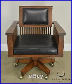 Frank LLoyd Wright Style Mission Oak & Black Leather Desk Chair