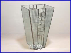 Frank LLoyd Wright Style leaded Glass Vase Mid Century Modern Deco 11 x 7 x 4.5