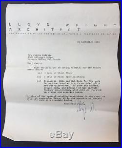 Frank Lloyd WRIGHT (Architect) Original 1961 Heifetz Family Architectural Plans