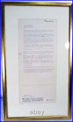 Frank Lloyd Wright ALS matted and framed to Lewis Mumford 61 x 37 cm 1931 Frank Lloyd Wright ALS matted and framed to Lewis Mumford 61 x 37 cm 1931