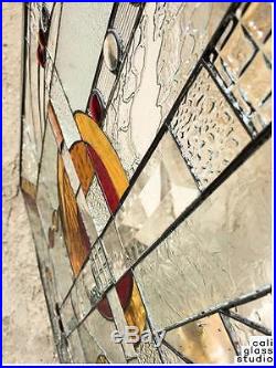 Frank Lloyd Wright Abstract Tiffany Style Stained Glass Window Panel Ojo de Buey