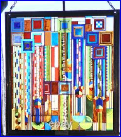 Frank Lloyd Wright Adapted Stained Glass Saguaro Forms & Cactus Flowers Panel