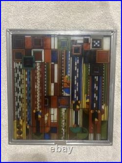 Frank Lloyd Wright Adapted Stained Glass Saguaro Forms & Cactus Flowers Panel